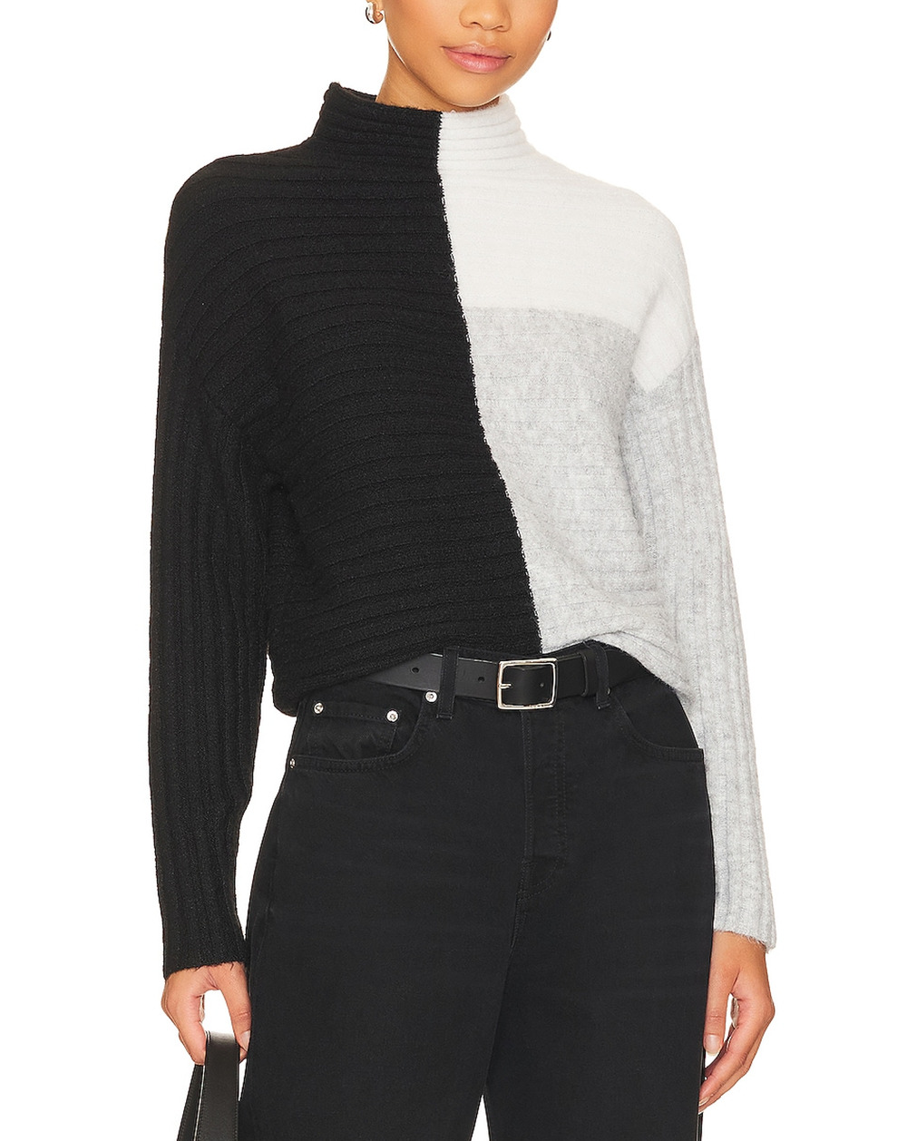 Central Park West Colorblock Black Multi Maura Turtleneck Sweater Size S